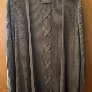 Olive Green Knit Sweater with Lace-Up Detail